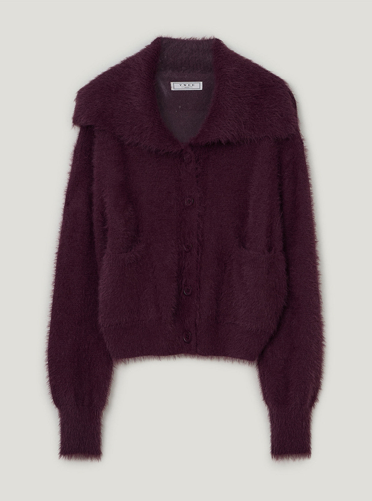 TWEE Sophie brushed collar knit long sleeve cardigan | Wine product-only view