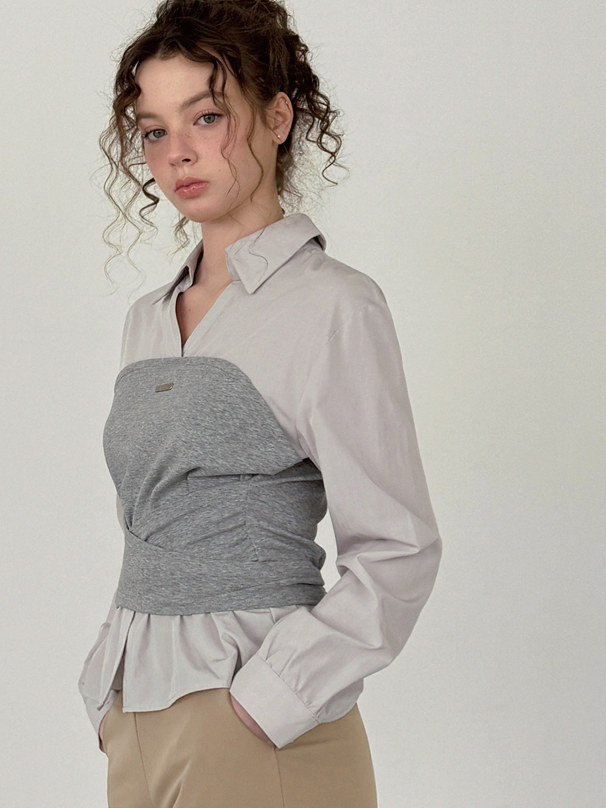 Noen Layered Top Bustier Shirt Blouse