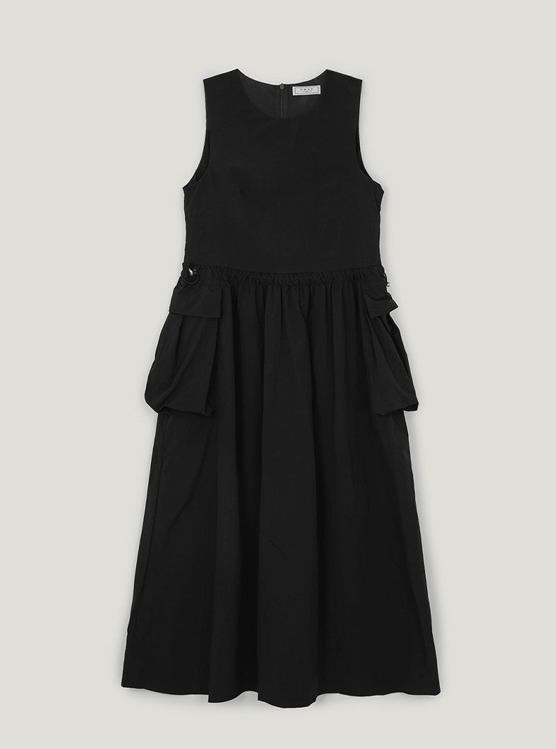 Roa pocket shirring long dress | Black cutout