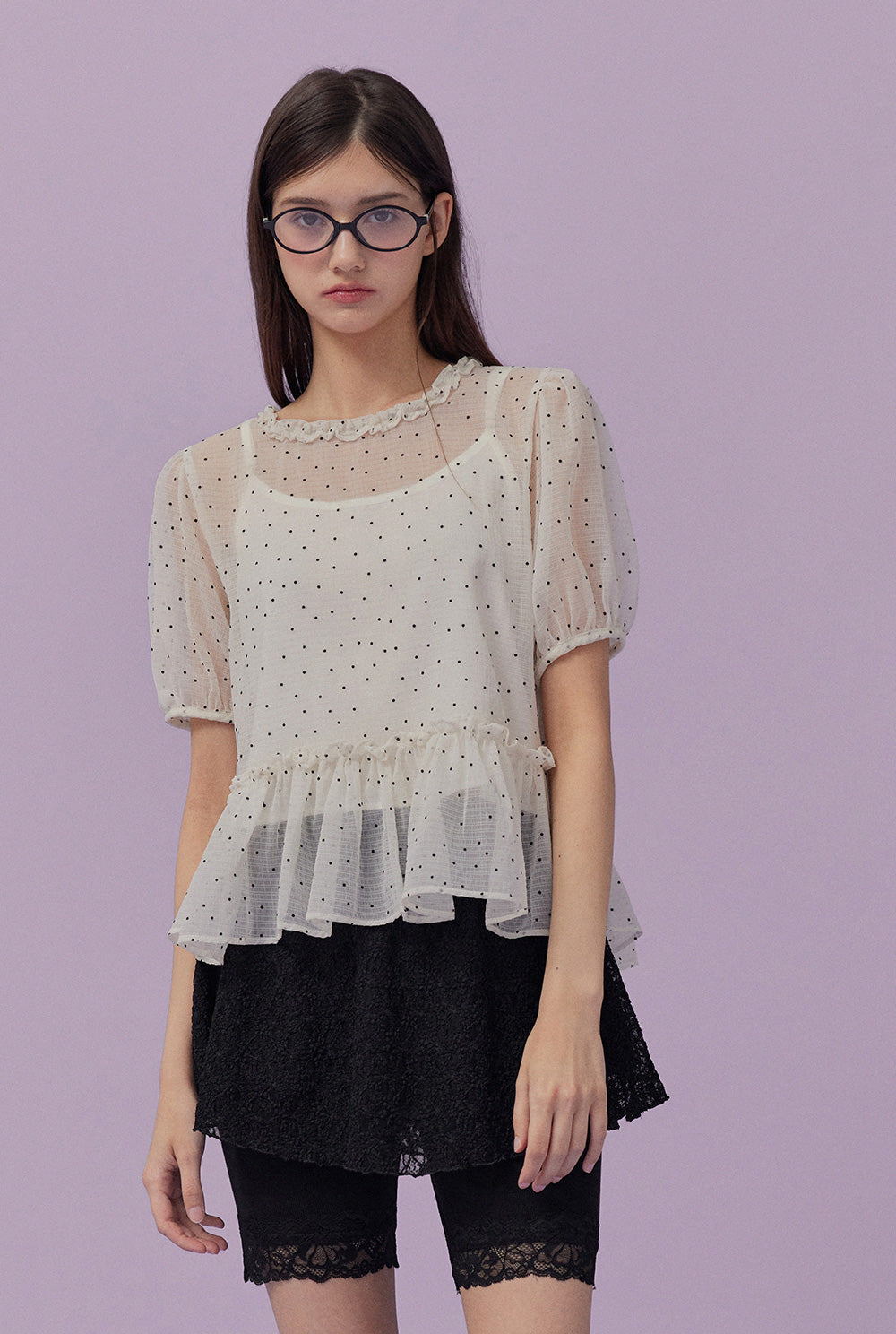 Belle Dot Sheer Flare Sleeve Blouse