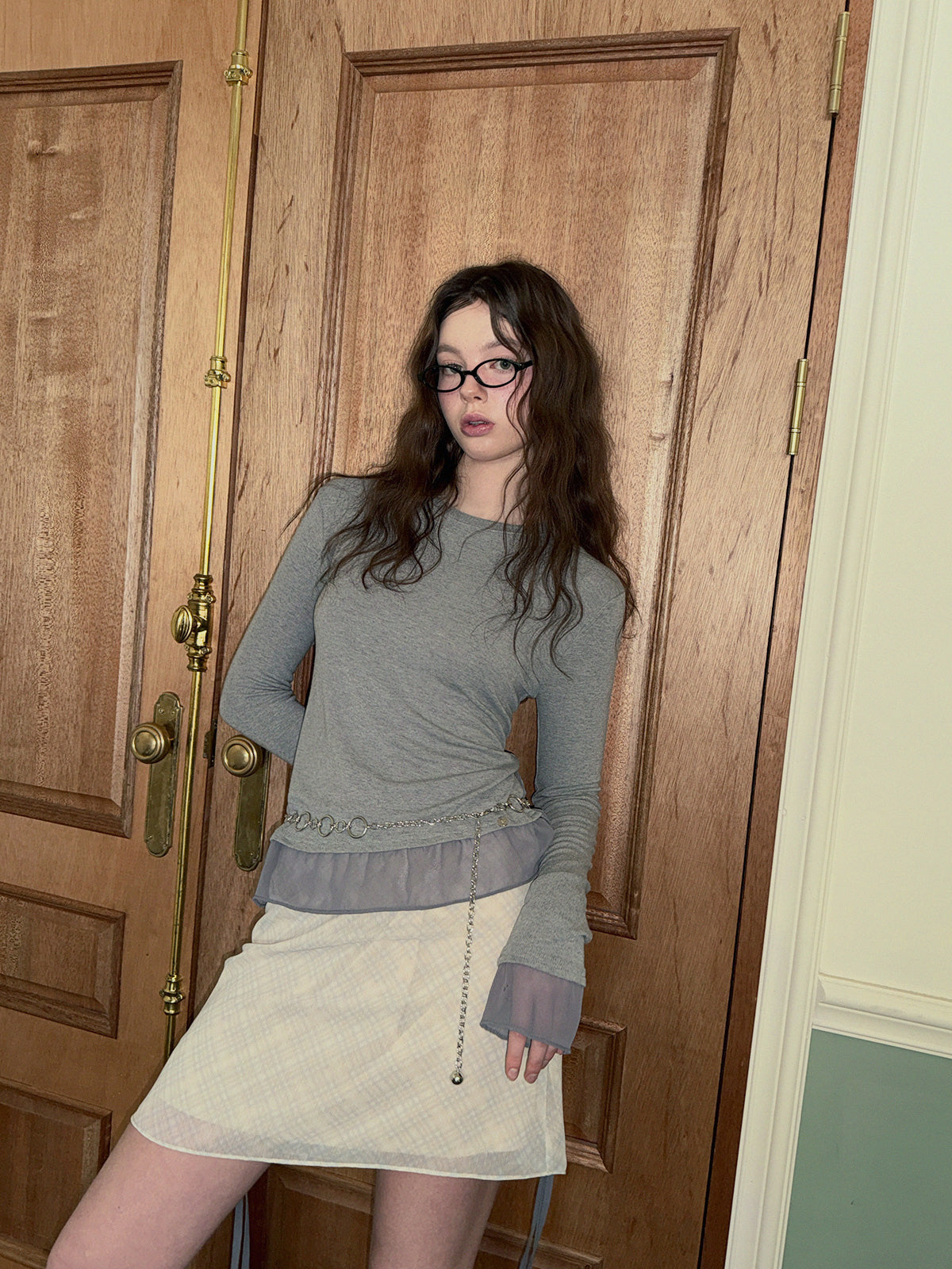 Canvil Sheer Layered Strap Long Sleeve T-Shirt