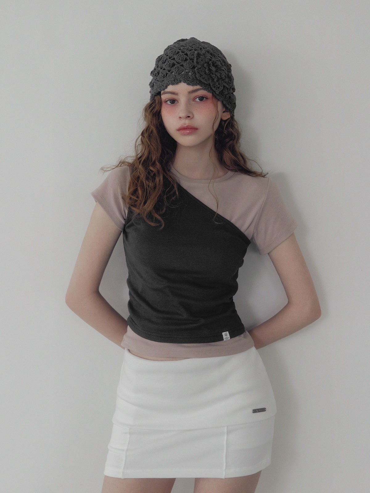 Cellon shirring one-shoulder sleeveless