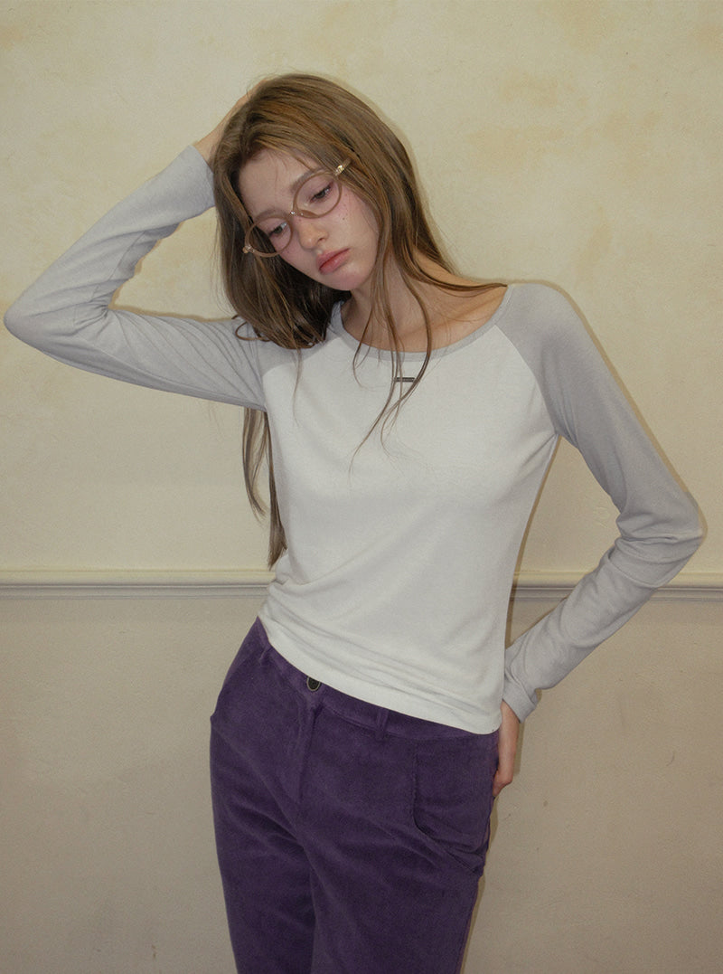 TWEE Rushi contrast raglan long sleeve T-shirt | Product styling view 5