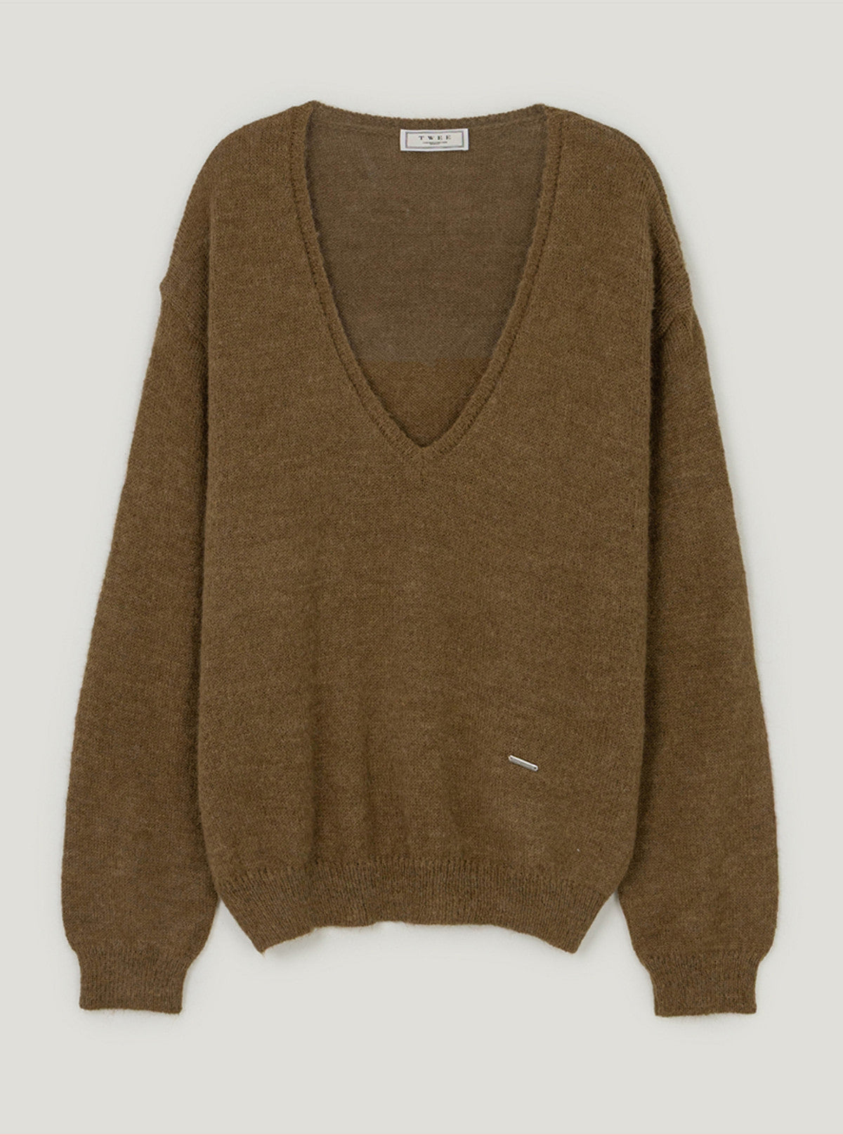 Sorted deep V-neck long sleeve knit | Brown cutout