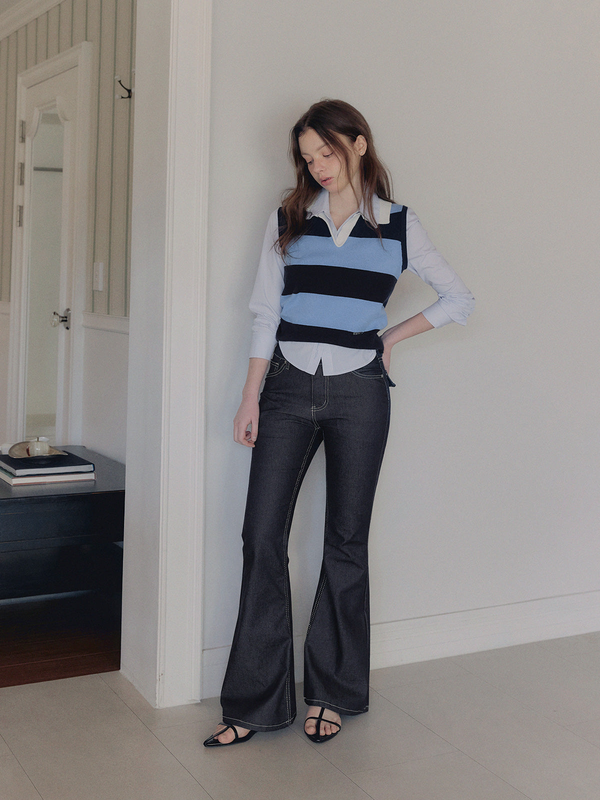 Poca raw semi bootcut long denim pants