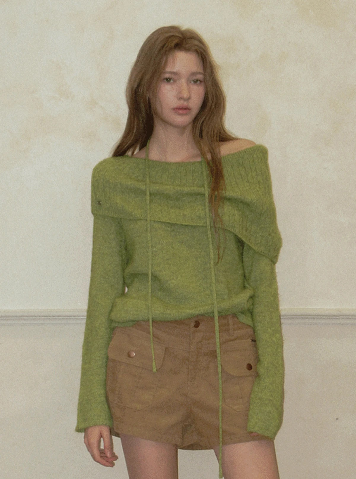 TWEE Ritun patterned off-shoulder long sleeve knit (strap set) | Main product image