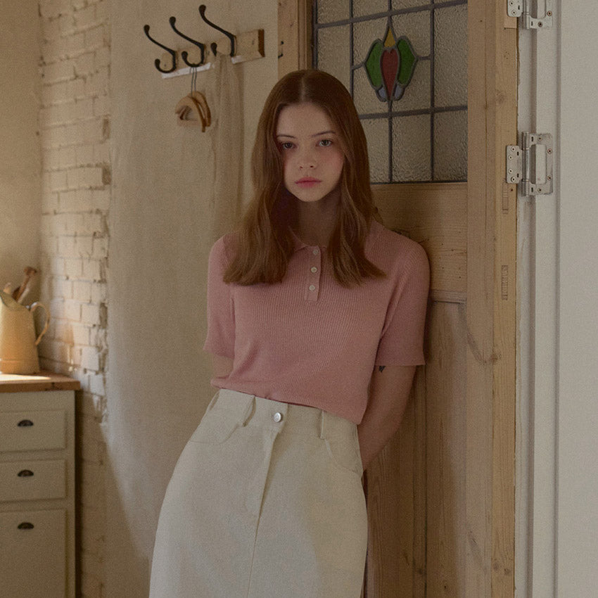 Daiji Collar Button Short Sleeve Knit