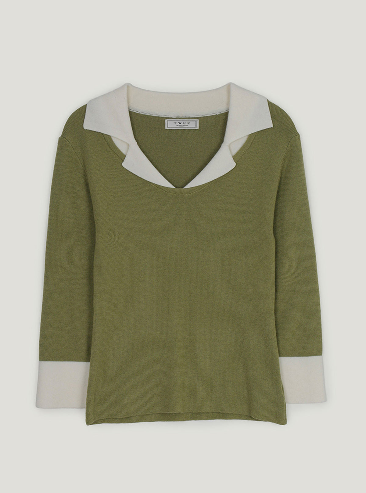 Bellon Contrast Collar Three-Quarter Sleeve Knit