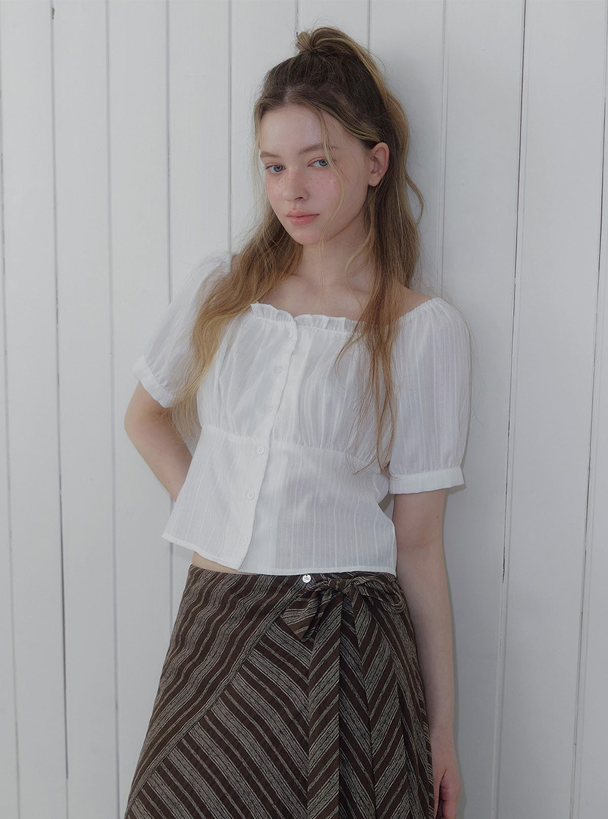 Twa two-way banding short sleeve blouse