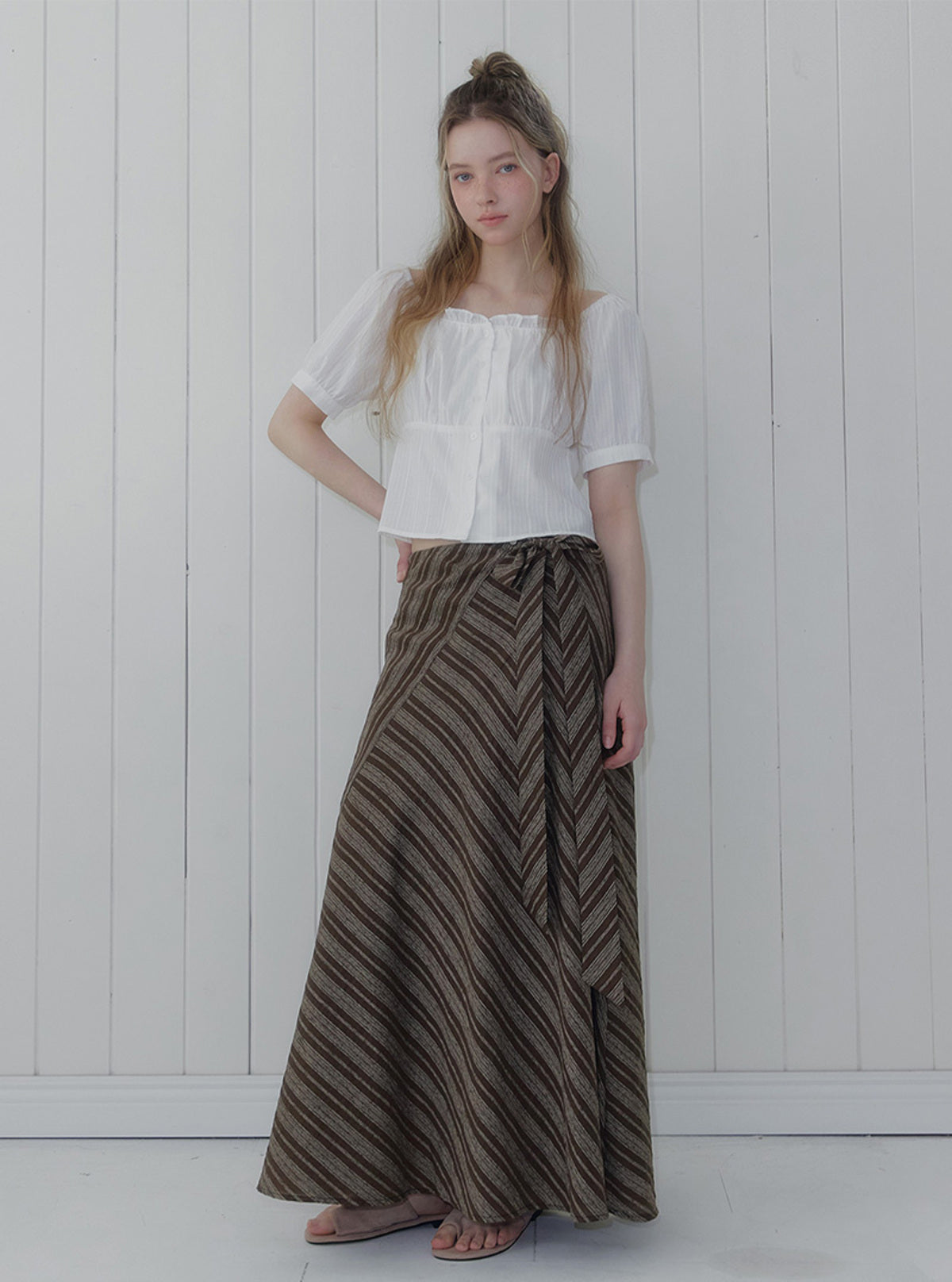 Twa two-way banding short sleeve blouse