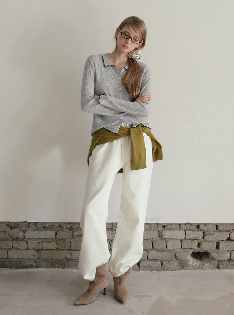 TWEE Hale collar contrast knit long sleeve cardigan | Product styling view 4