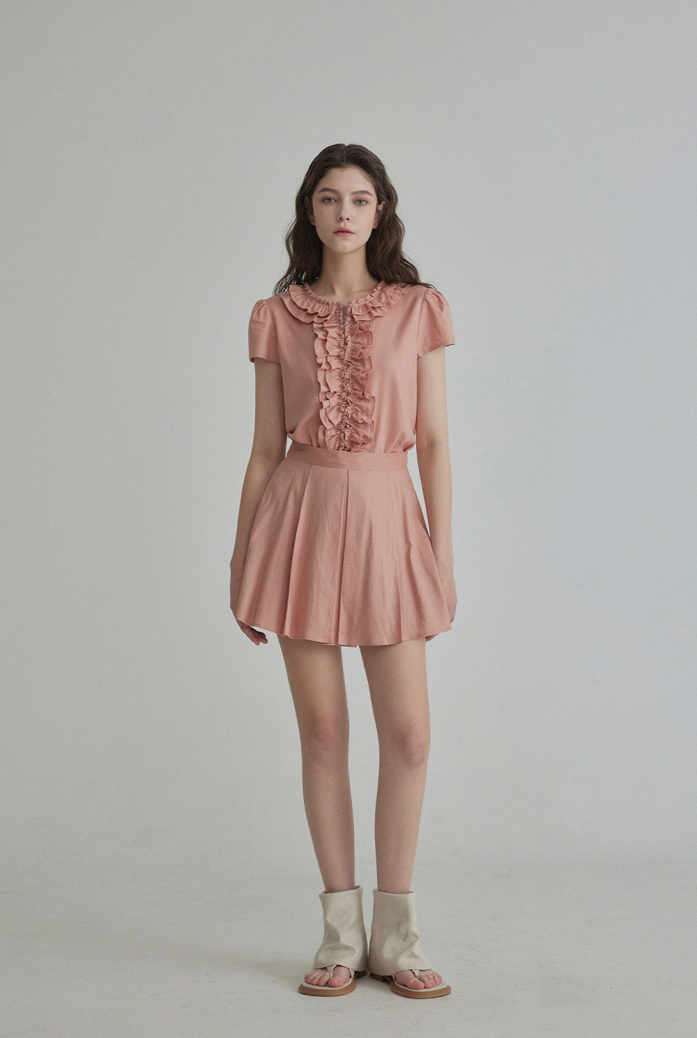 Riten Frill Linen Blouse Mini Skirt