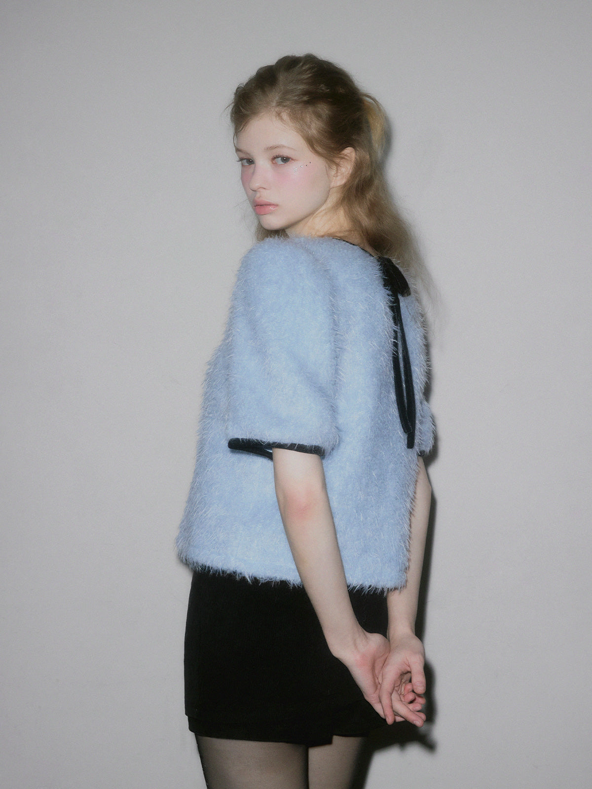 Moco boucle puff short-sleeve blouse