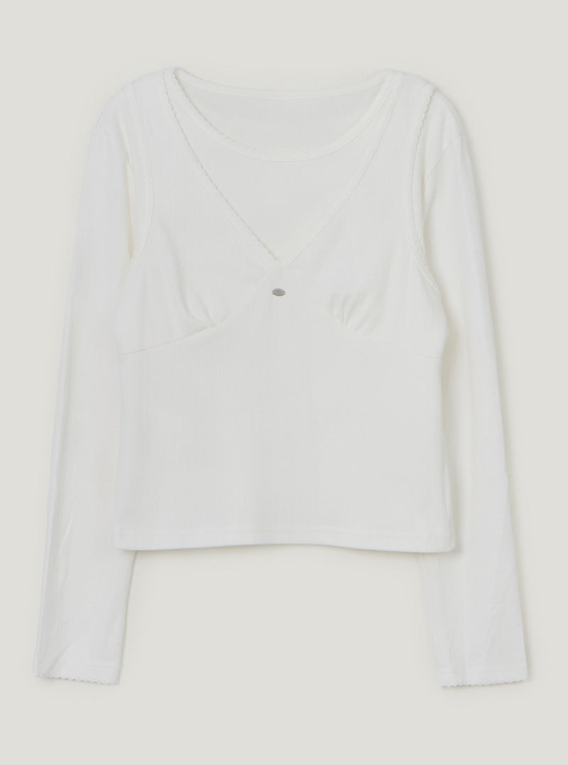 TWEE Bokle lace sleeveless long sleeve T-shirt set | Ivory product-only view