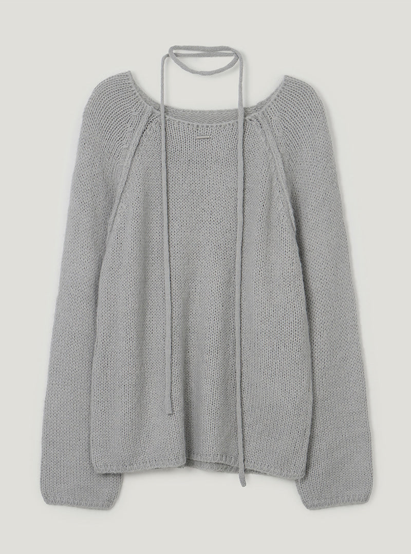 TWEE Muz oversized raglan brushed long sleeve knit (strap set) | Gray product-only view