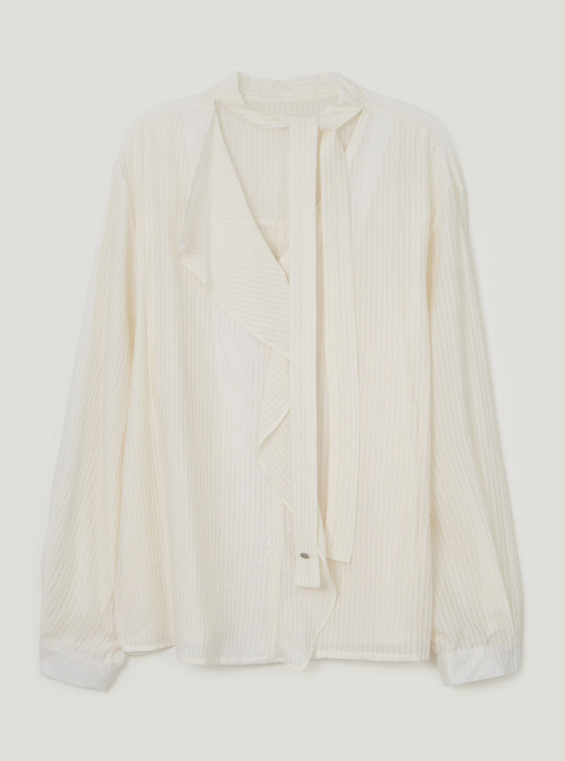 TWEE Kesi frill stripe strap long sleeve blouse | Cream product-only view