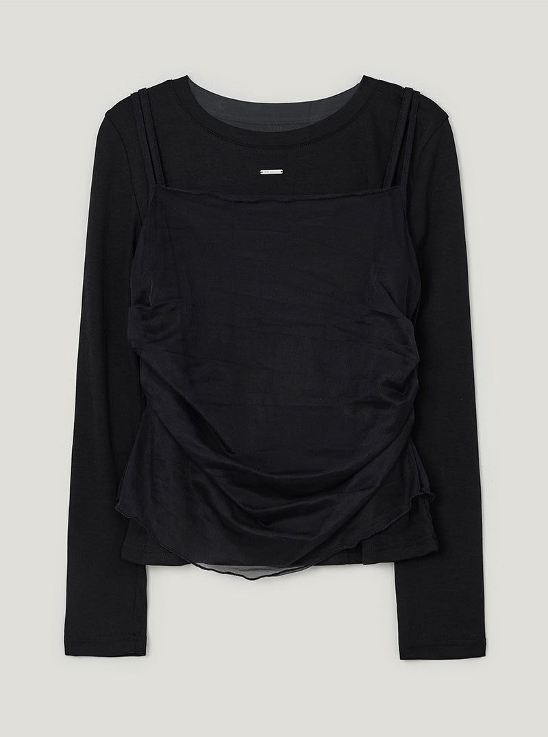 TWEE Bern organza sleeveless long sleeve T-shirt set | Black product-only view