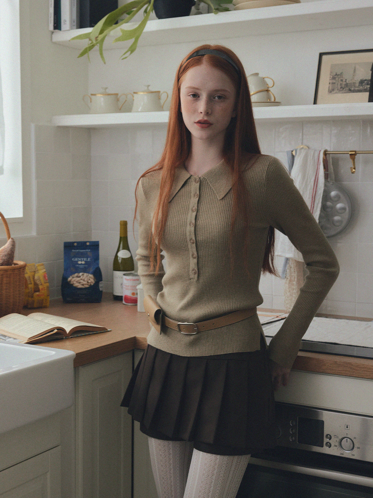Larkin collar neck button long-sleeved knit