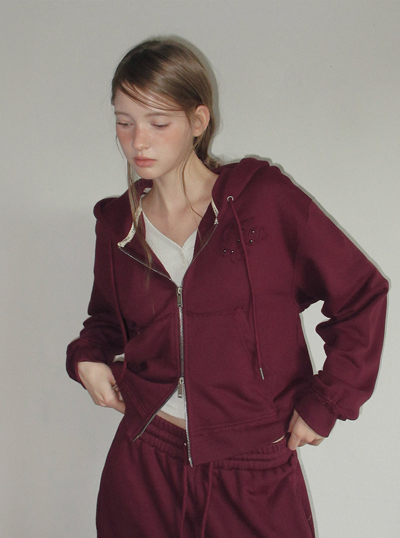 TWEE Revet stud hood zip-up | Product styling view 5