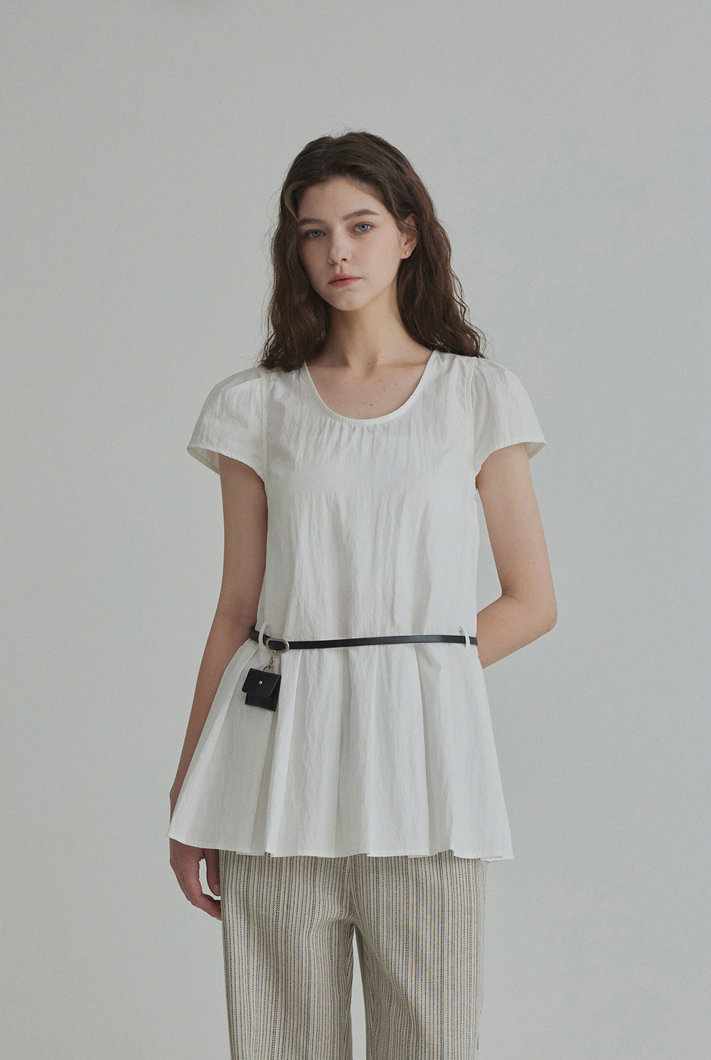 Montise Cap Sleeve Pleated Blouse(Belt Set)