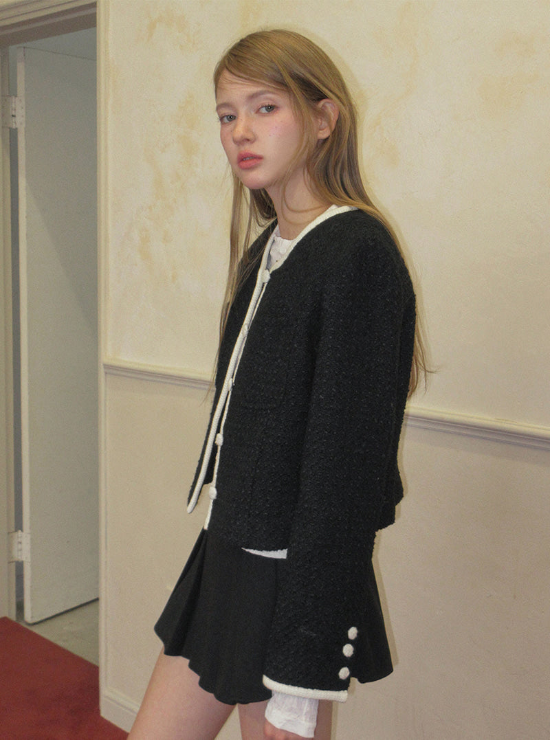 TWEE Osel contrast pocket long sleeve tweed jacket | Product styling view 6