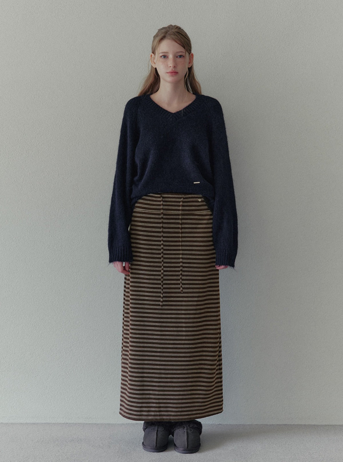 Pinel stripe wide banding long skirt | Main
