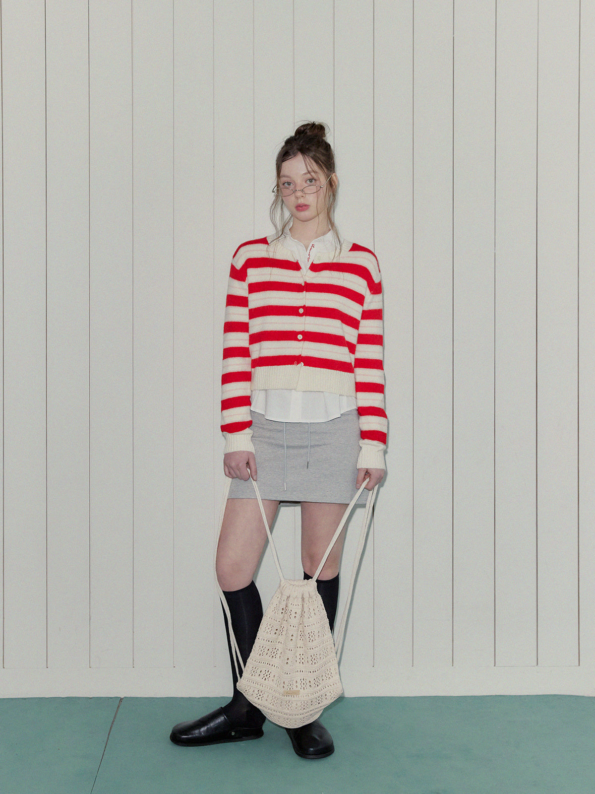 Mohenn Stripe Contrast Crop Knit Cardigan