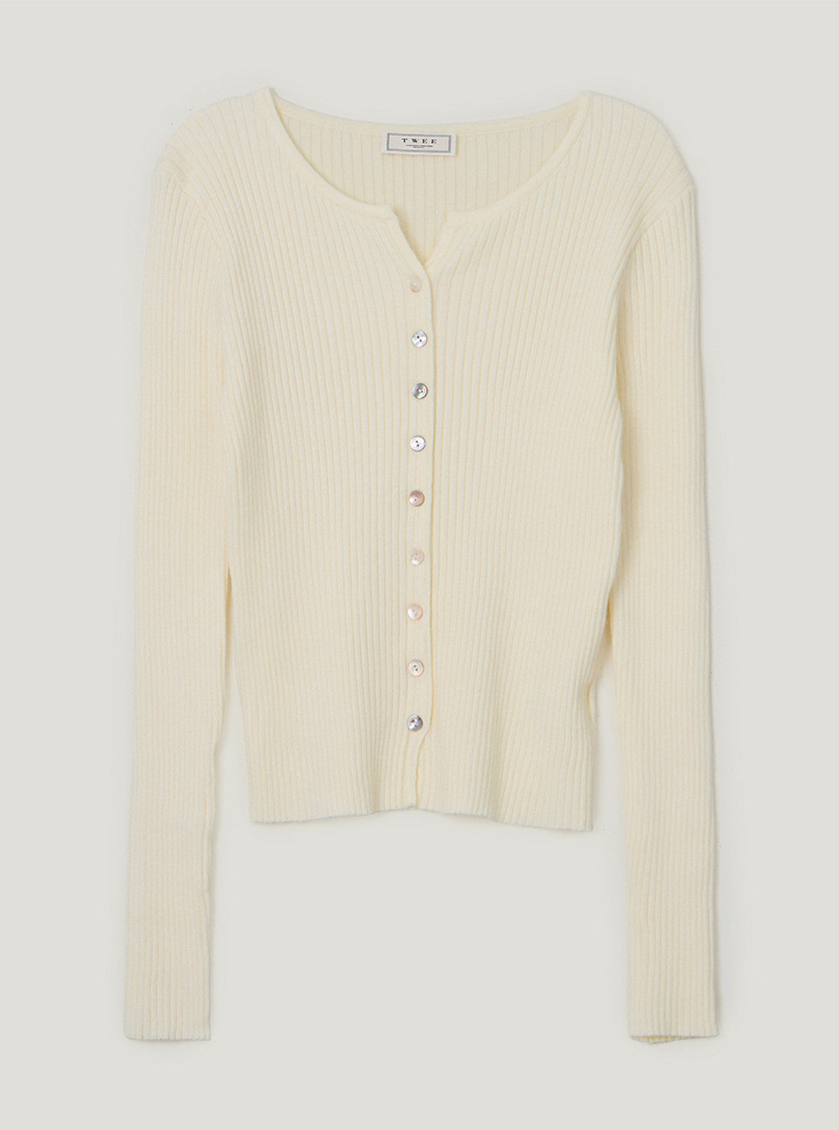 TWEE Elan slim ribbed knit long sleeve cardigan | Ivory product-only view