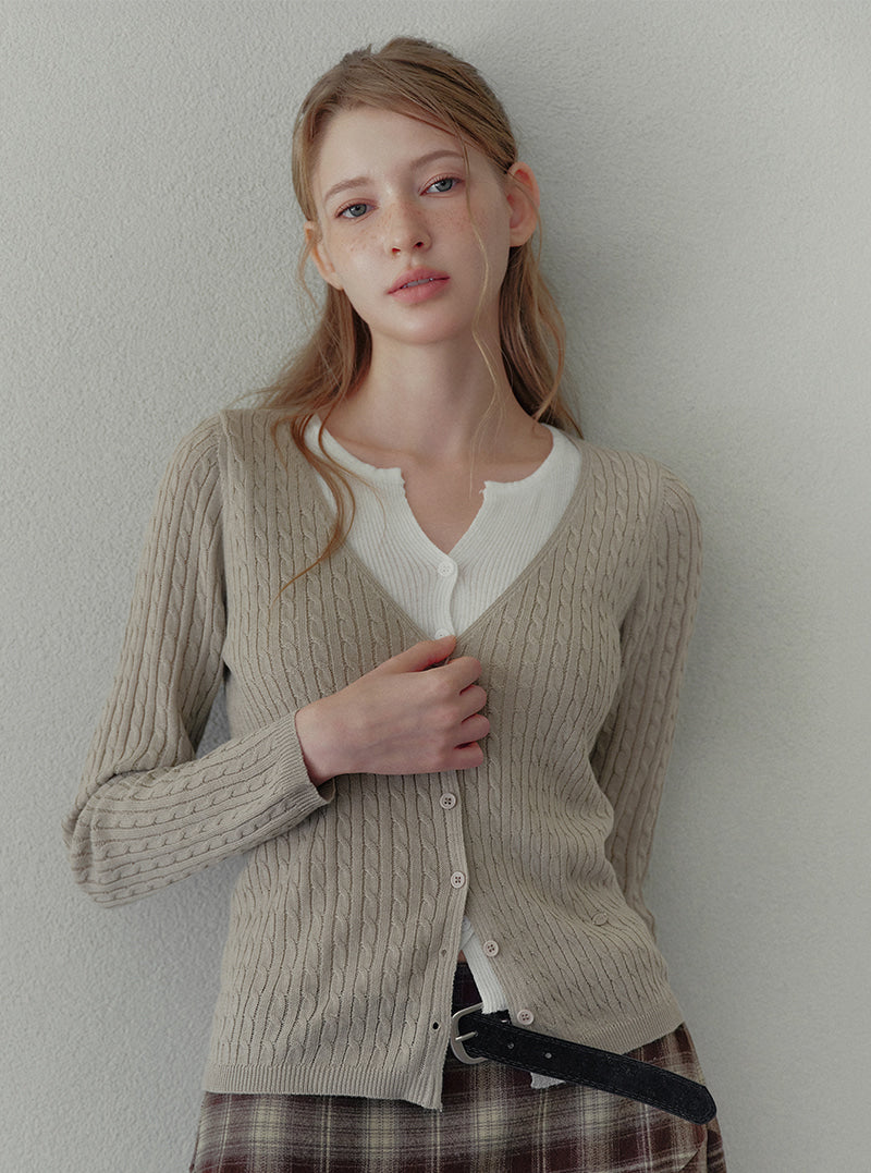 Pet contrast layered cable knit long sleeve cardigan | View 5