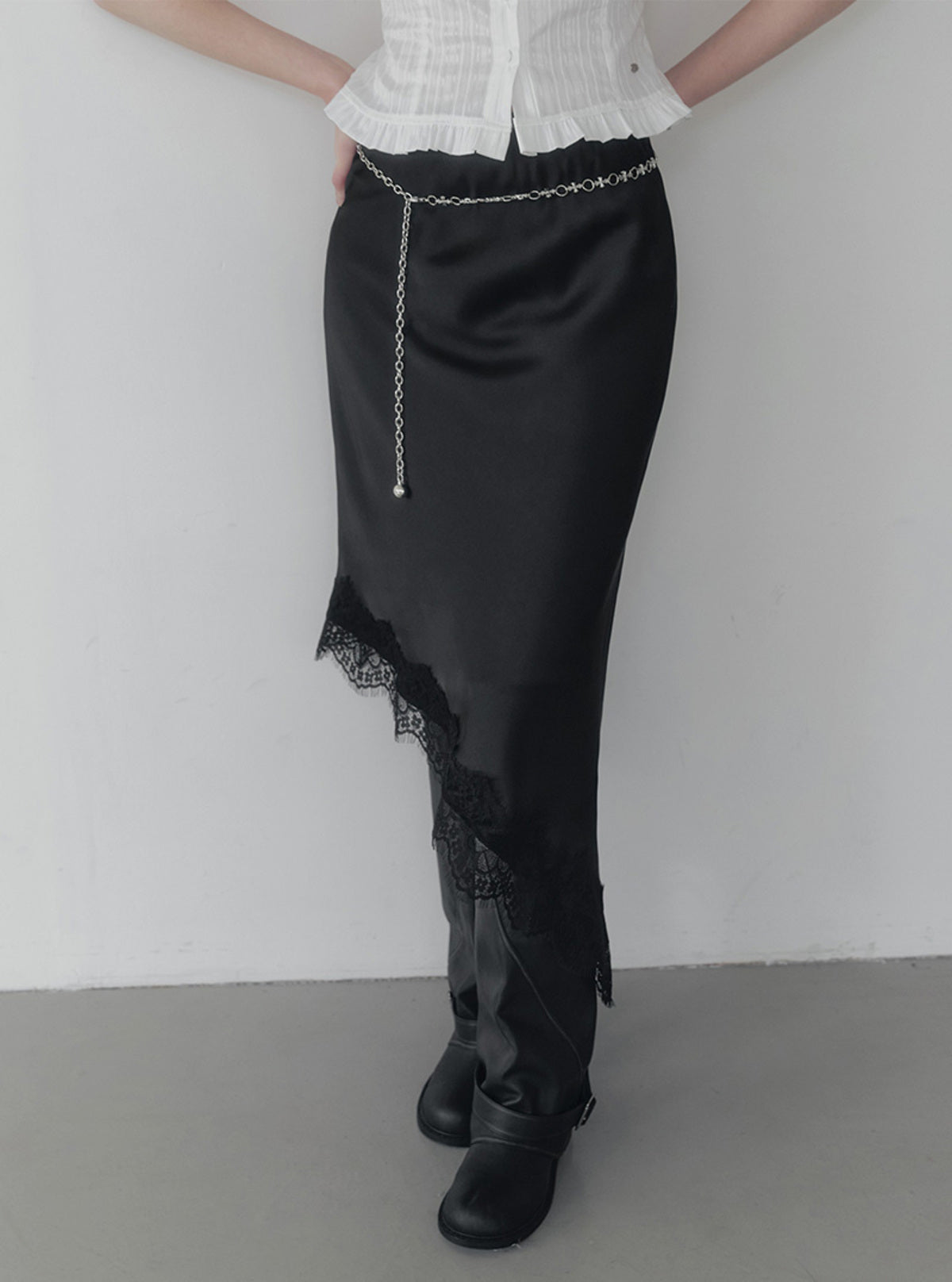 Devin Satin Lace-Trim Banding Skirt