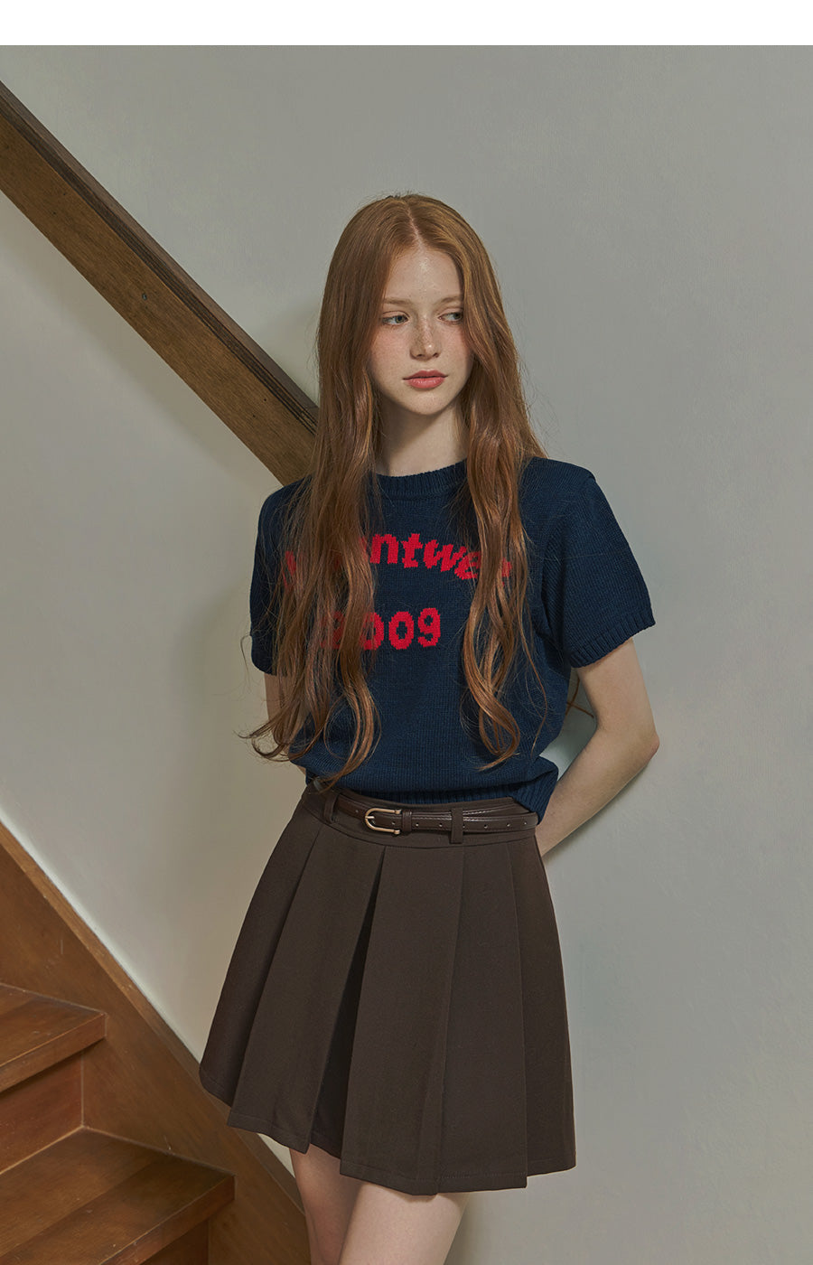Glonee Pleated Mini Skirt (Belt Set)