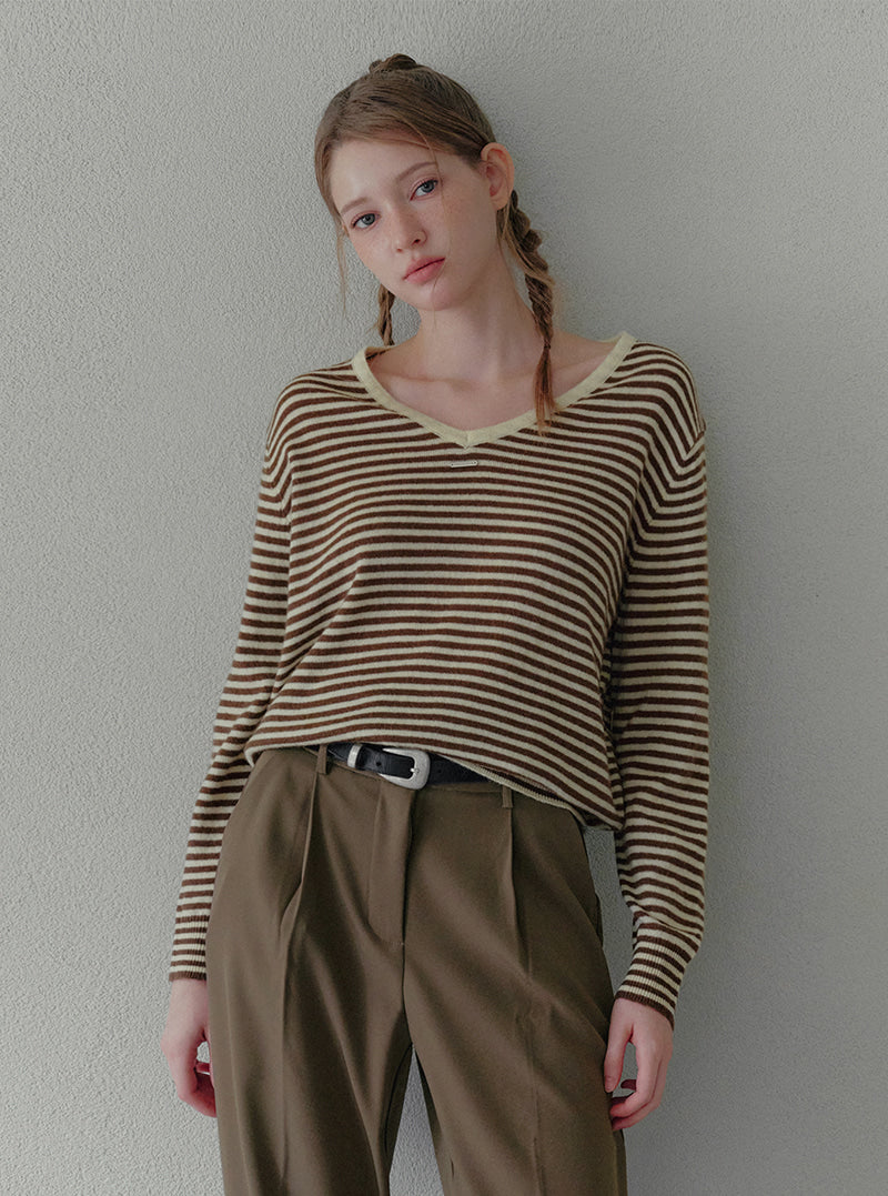 Letter V-neck stripe long sleeve knit | View 10
