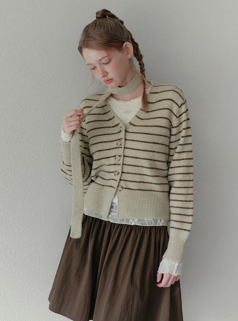 Pelia stripe knit long sleeve cardigan (strap set) | View 6