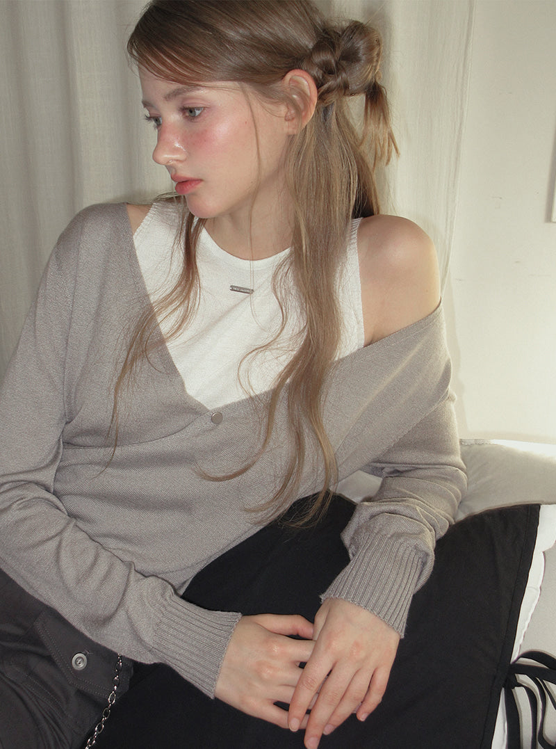 TWEE Koen deep V-neck wrap layered long sleeve knit | Product styling view 6