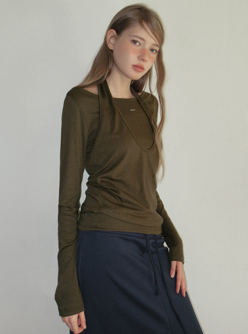 TWEE Pontis halter layered long sleeve T-shirt | Product styling view 6