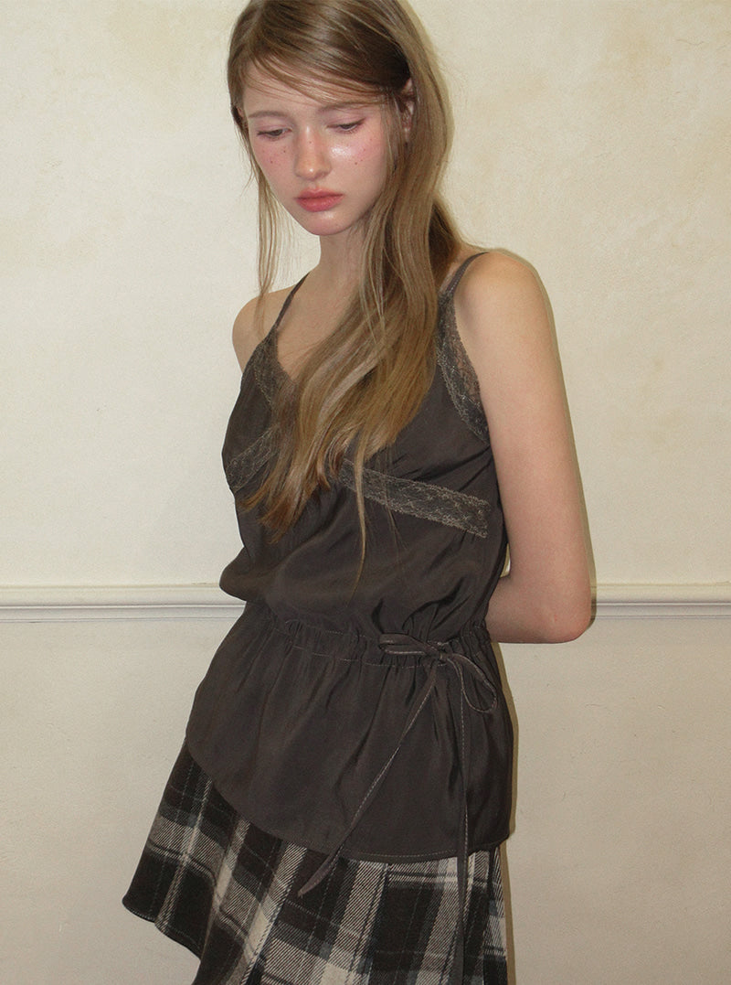 TWEE Benmu lace satin sleeveless blouse | Product styling view 3