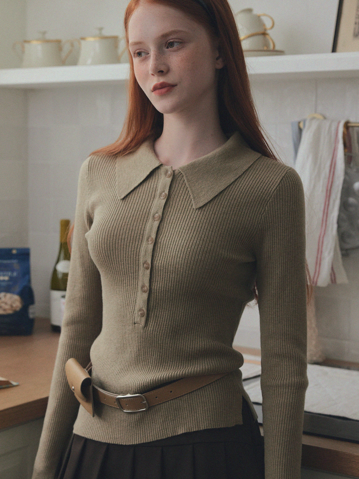 Larkin collar neck button long-sleeved knit