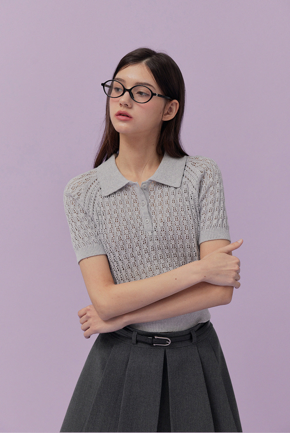 Risael Punching Collar Short-Sleeve Knit
