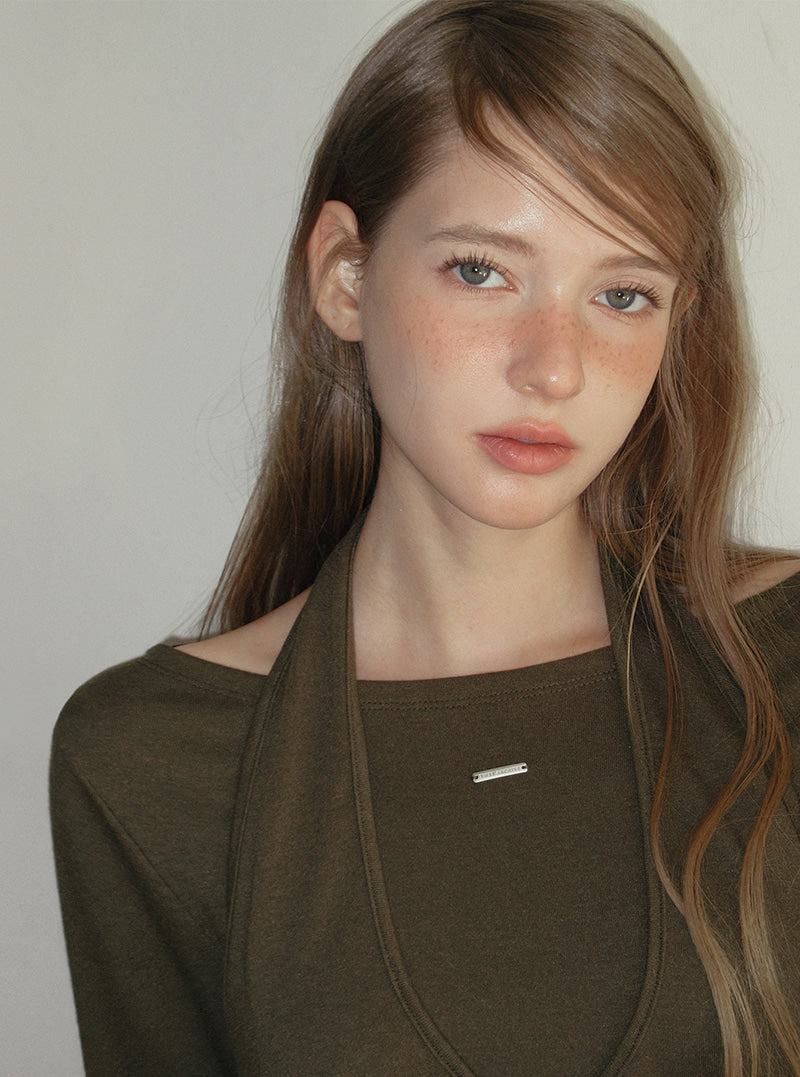 TWEE Pontis halter layered long sleeve T-shirt | Product styling view 5