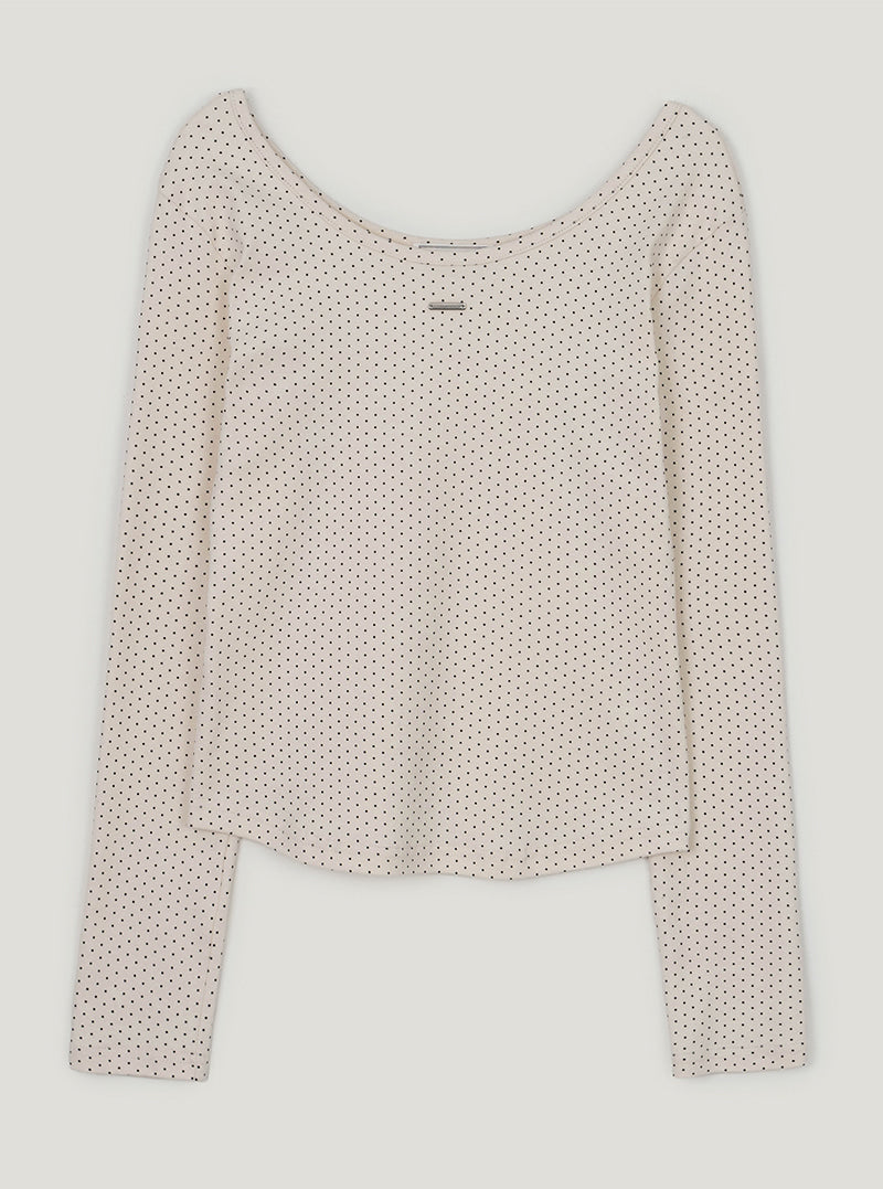 TWEE Comme dot round neck long sleeve T-shirt | Ivory product-only view
