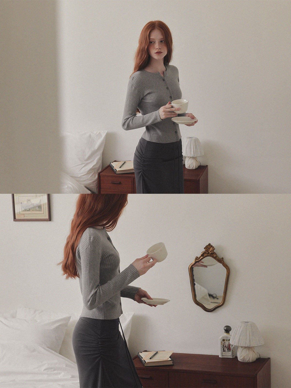 【TWEE】Juvied Button Rippstrick-Cardigan