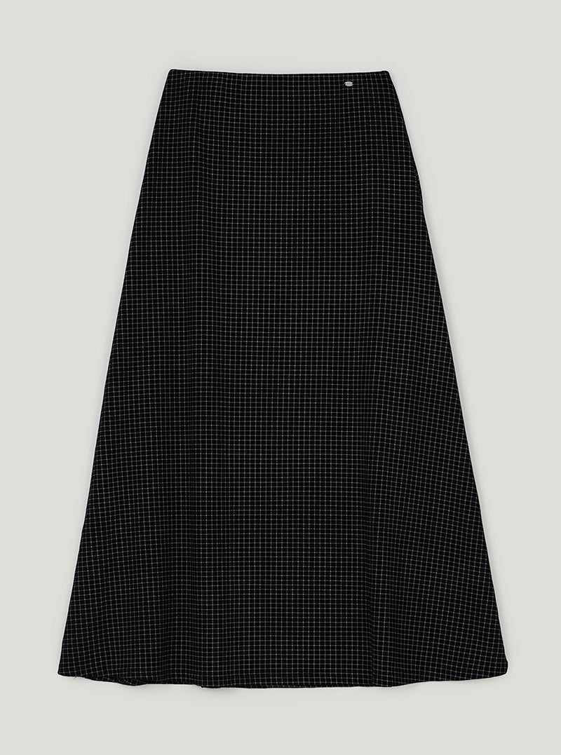 TWEE Pose check banding long skirt | Black product-only view