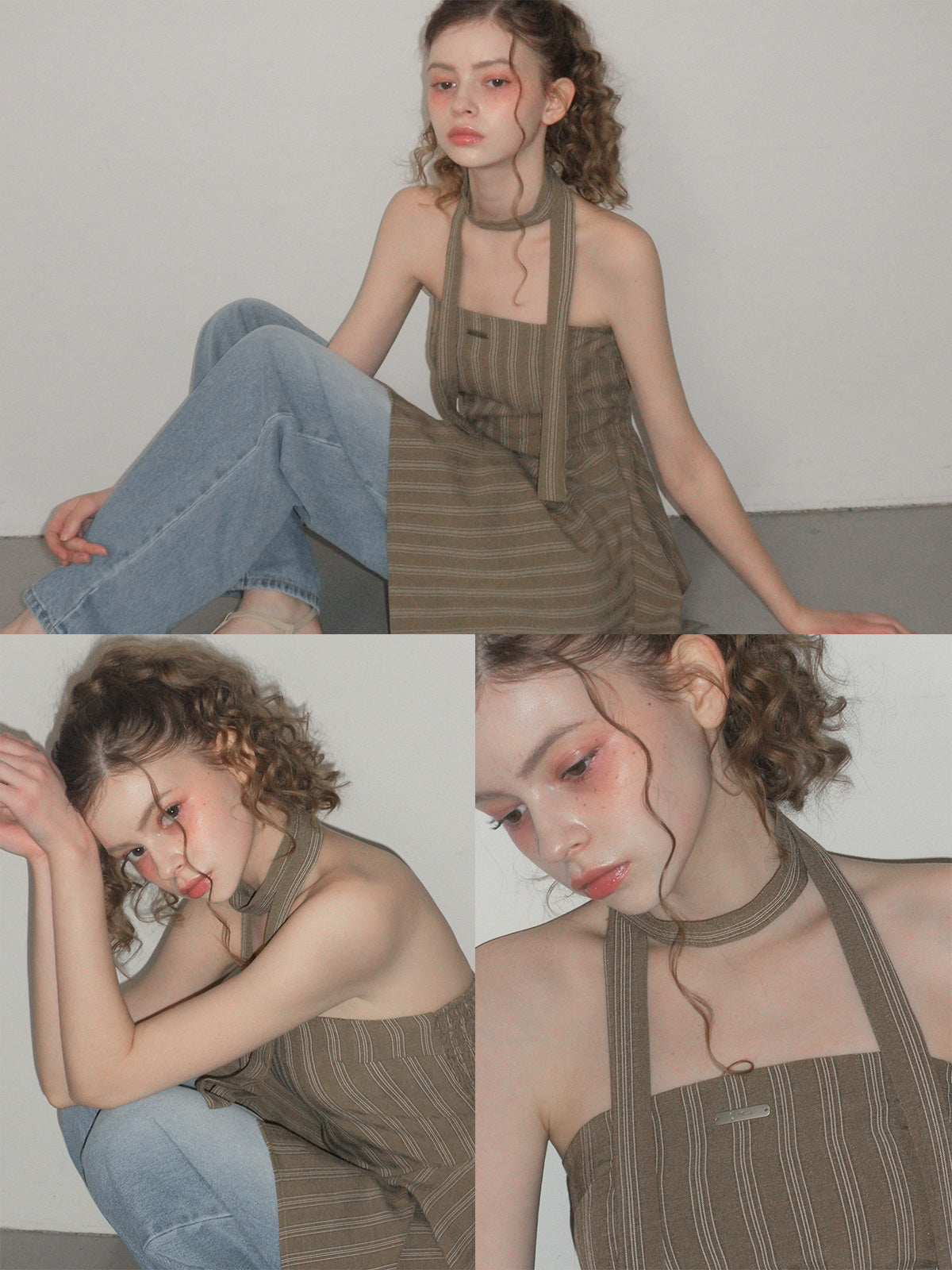 Heichi Stripe Asymmetric Tube Top(Strap Set)