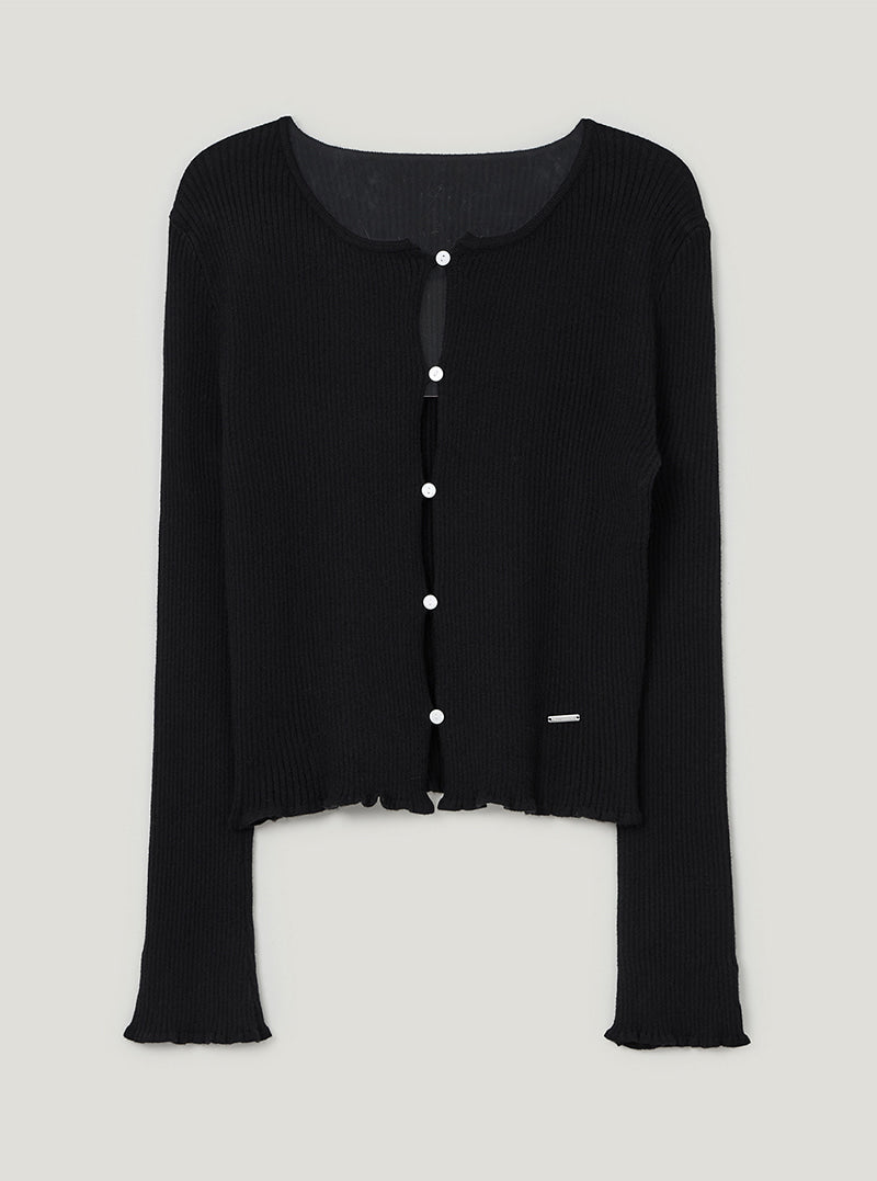 TWEE Hipston button ribbed knit long sleeve cardigan | Black product-only view