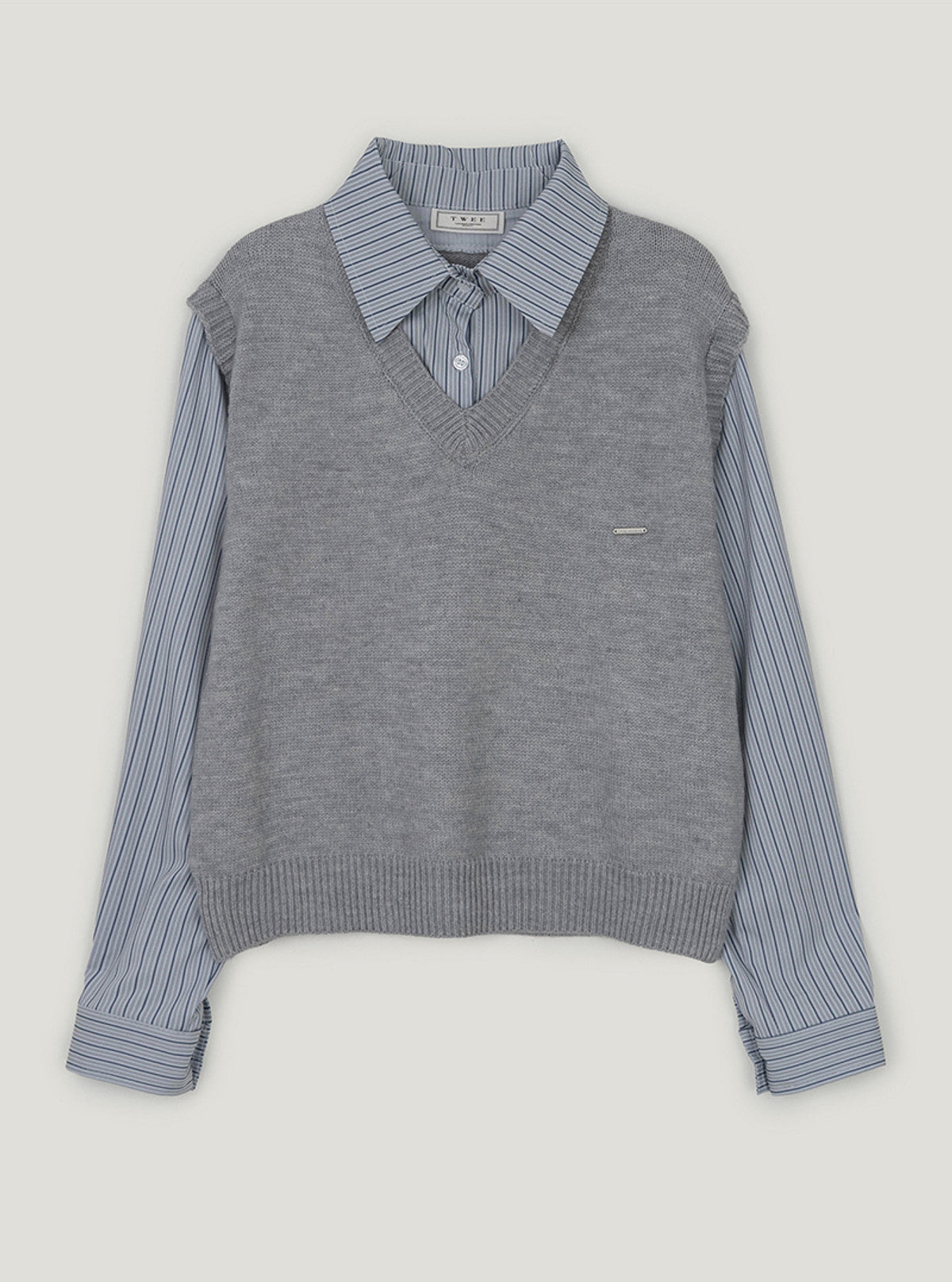 Poldin shirt layered long sleeve knit | Gray cutout