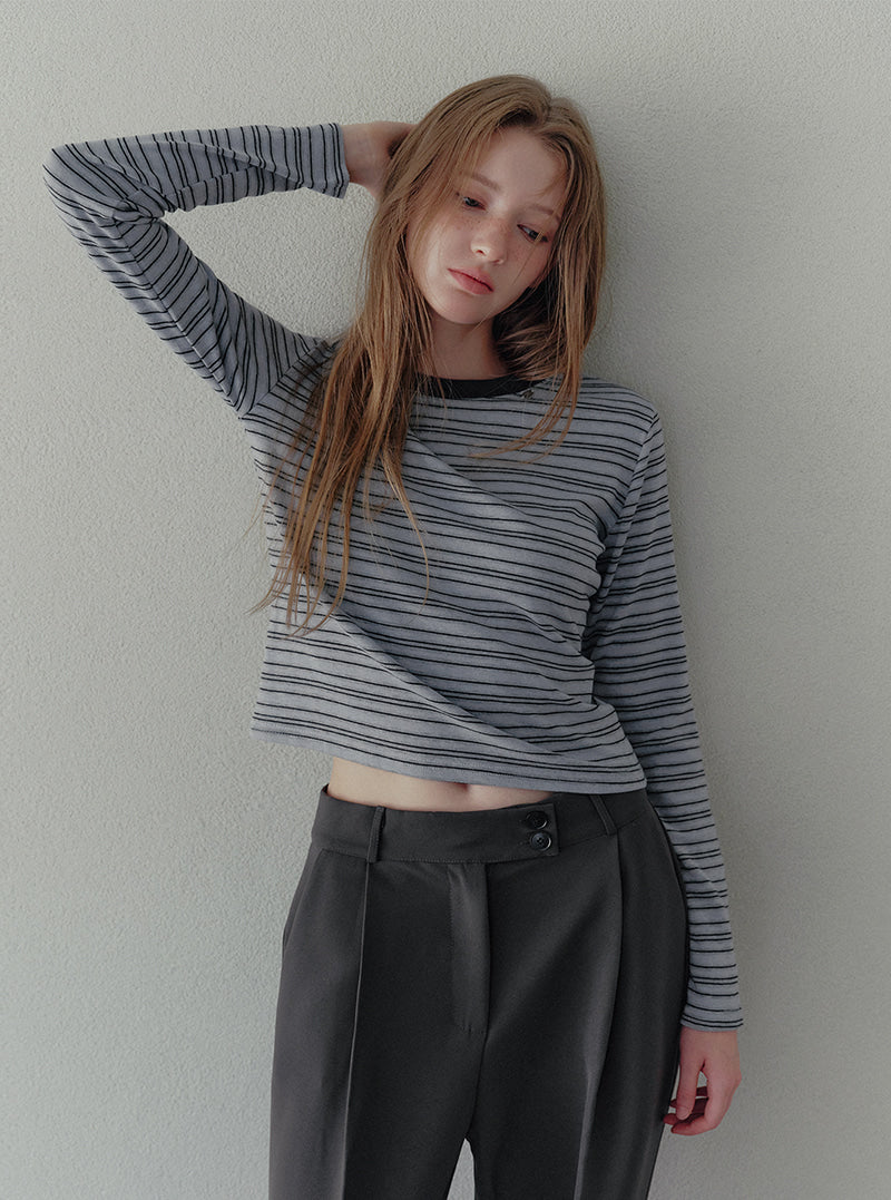 Bizen stripe semi-cropped long sleeve T-shirt | View 3