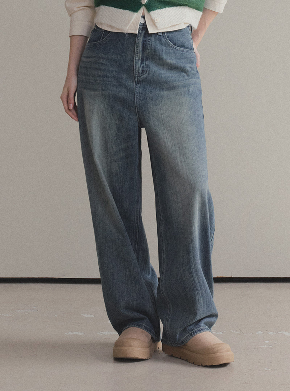 Retel Washed Wide Long Denim Pants