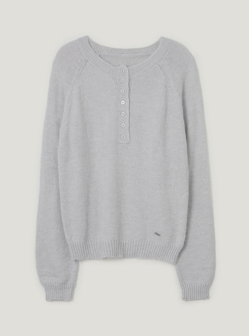 TWEE Pomki button brushed long sleeve knit | Light gray product-only view