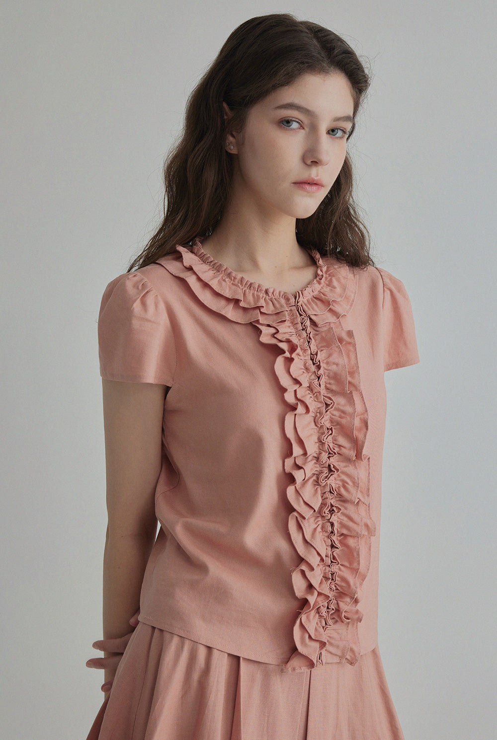 Riten Frill Linen Blouse Mini Skirt