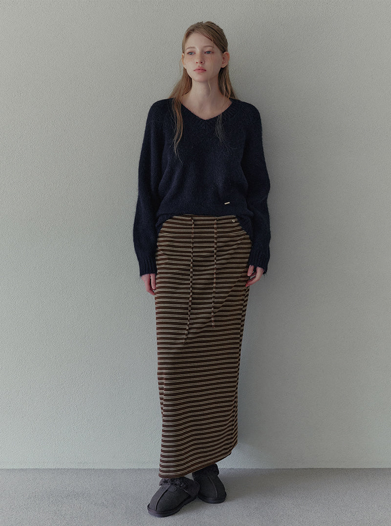 Pinel stripe wide banding long skirt | View 4